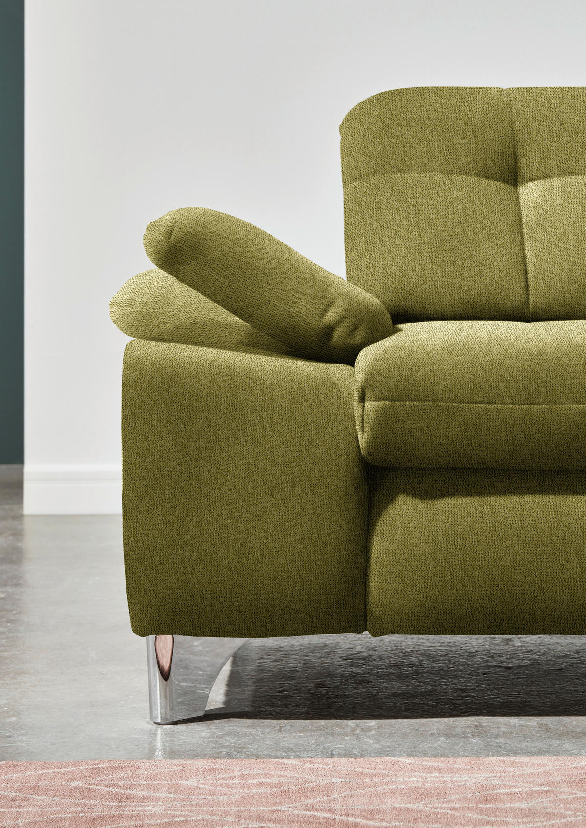 ECKSOFA in Chenille Grün  - Chromfarben/Grün, Design, Textil/Metall (310/260cm) - Beldomo Speed