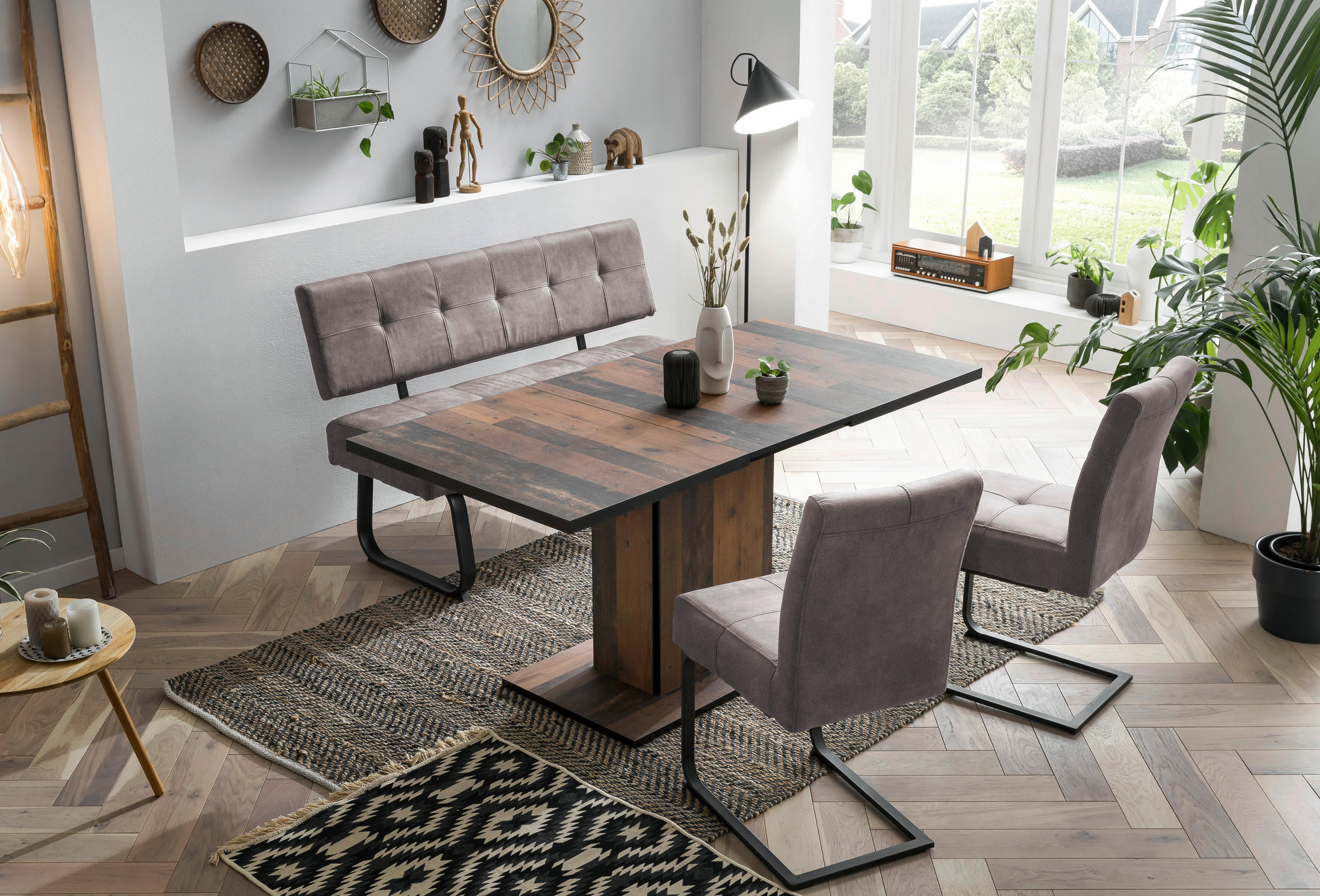 P & B Tischgruppe Grau, Eiche Artisan 120 - 160x76x80 cm