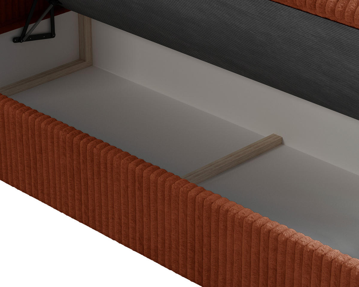 BOXBETT 140/200 cm,  in Terracotta, Bettkasten, Topper, H2 + H3 = mittel + fest  - Terracotta/Schwarz, MODERN, Holz/Kunststoff (140/200cm) - MID.YOU