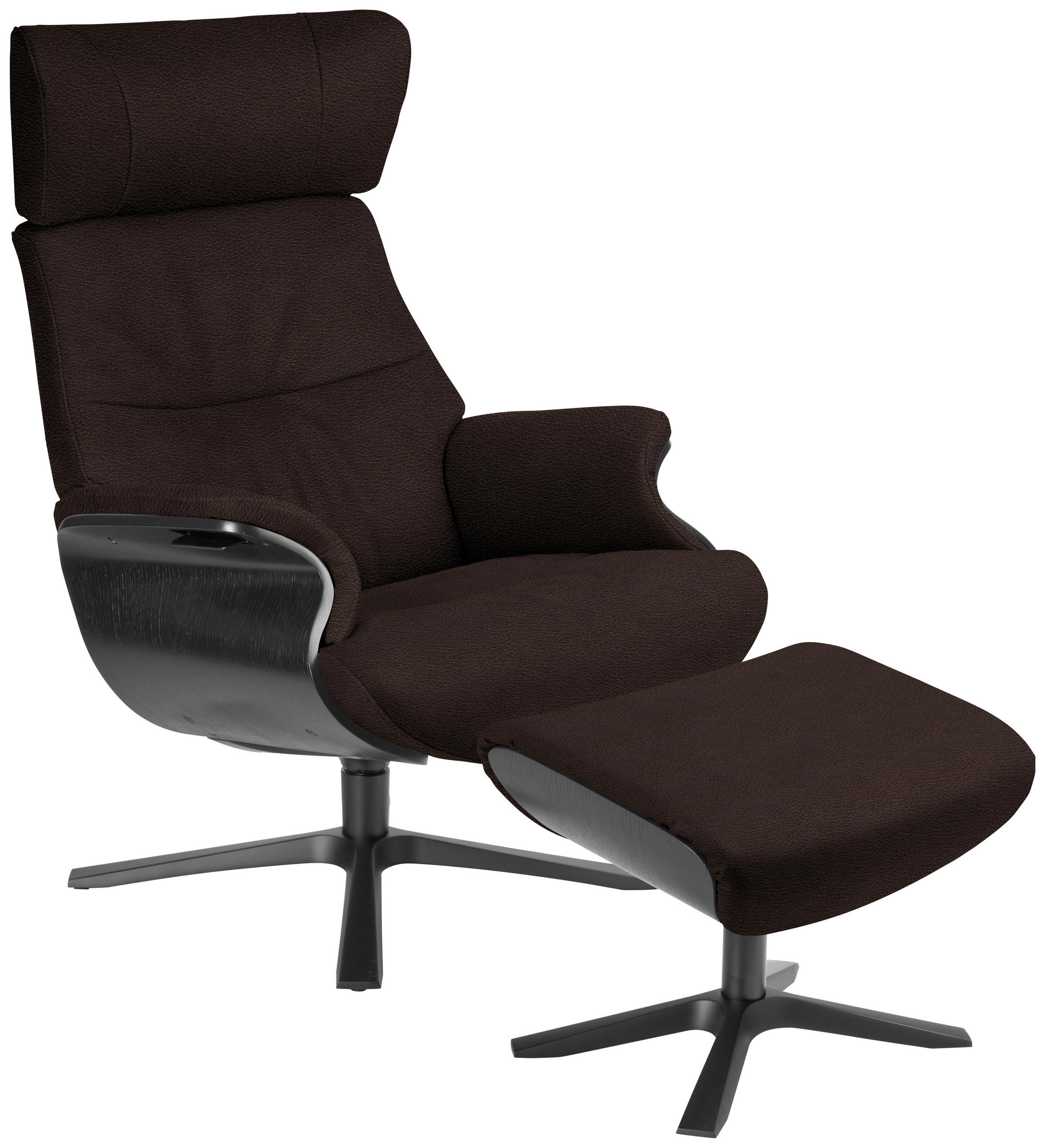 RELAXSESSEL Echtleder Relaxfunktion, Kopfteilverstellung    - Dunkelbraun/Schwarz, Design, Leder/Holz (79/111/83cm) - Conform