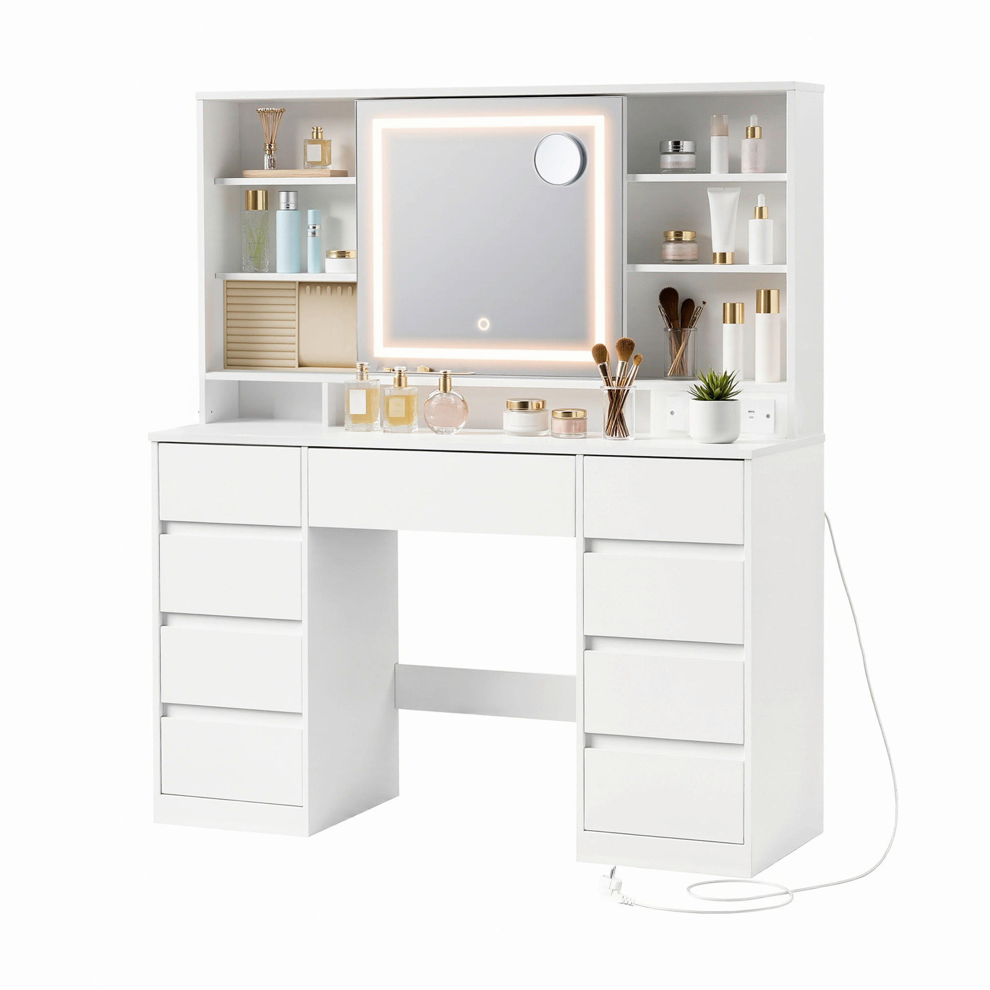 SCHMINKTISCH 110/40/141,5 cm, Weiß  - Weiß, KONVENTIONELL, Glas/Holzwerkstoff (110/40/141,5cm) - Boxxx