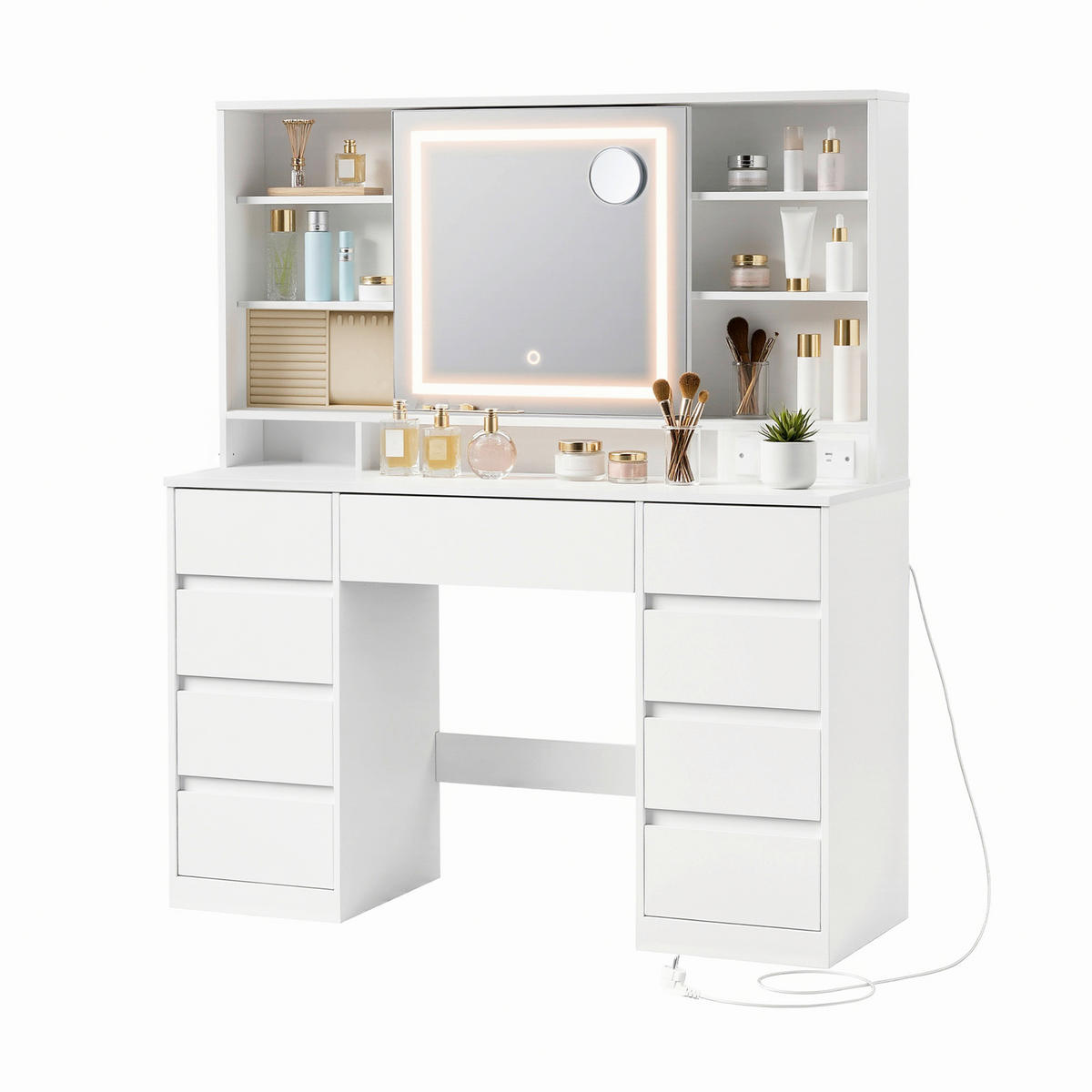 SCHMINKTISCH 110/40/141,5 cm, Weiß  - Weiß, KONVENTIONELL, Glas/Holzwerkstoff (110/40/141,5cm) - Boxxx