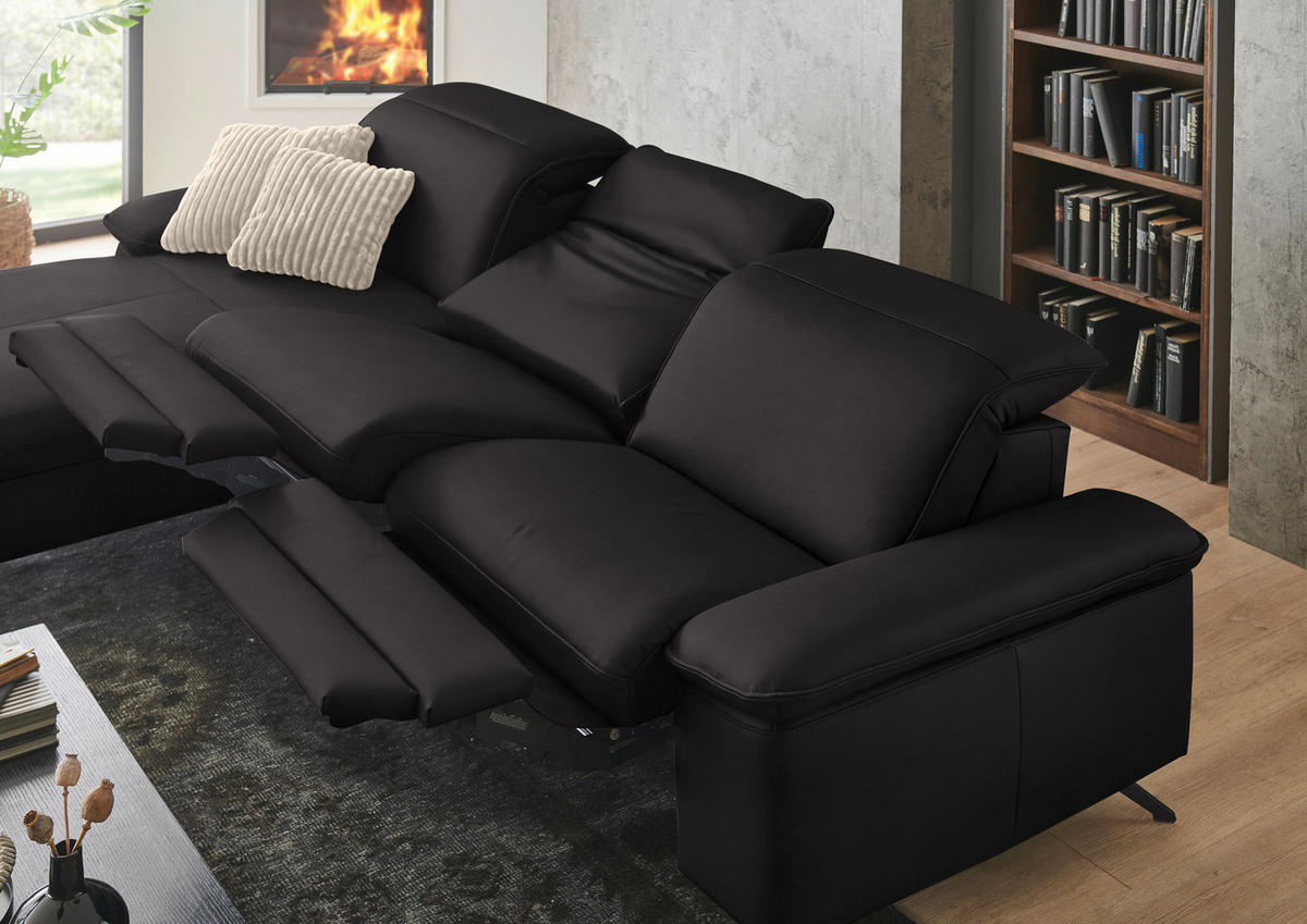 ECKSOFA  Echtleder Schwarzbraun  - Schwarzbraun/Schwarz, Design, Leder/Metall (169/307cm) - Beldomo Premium