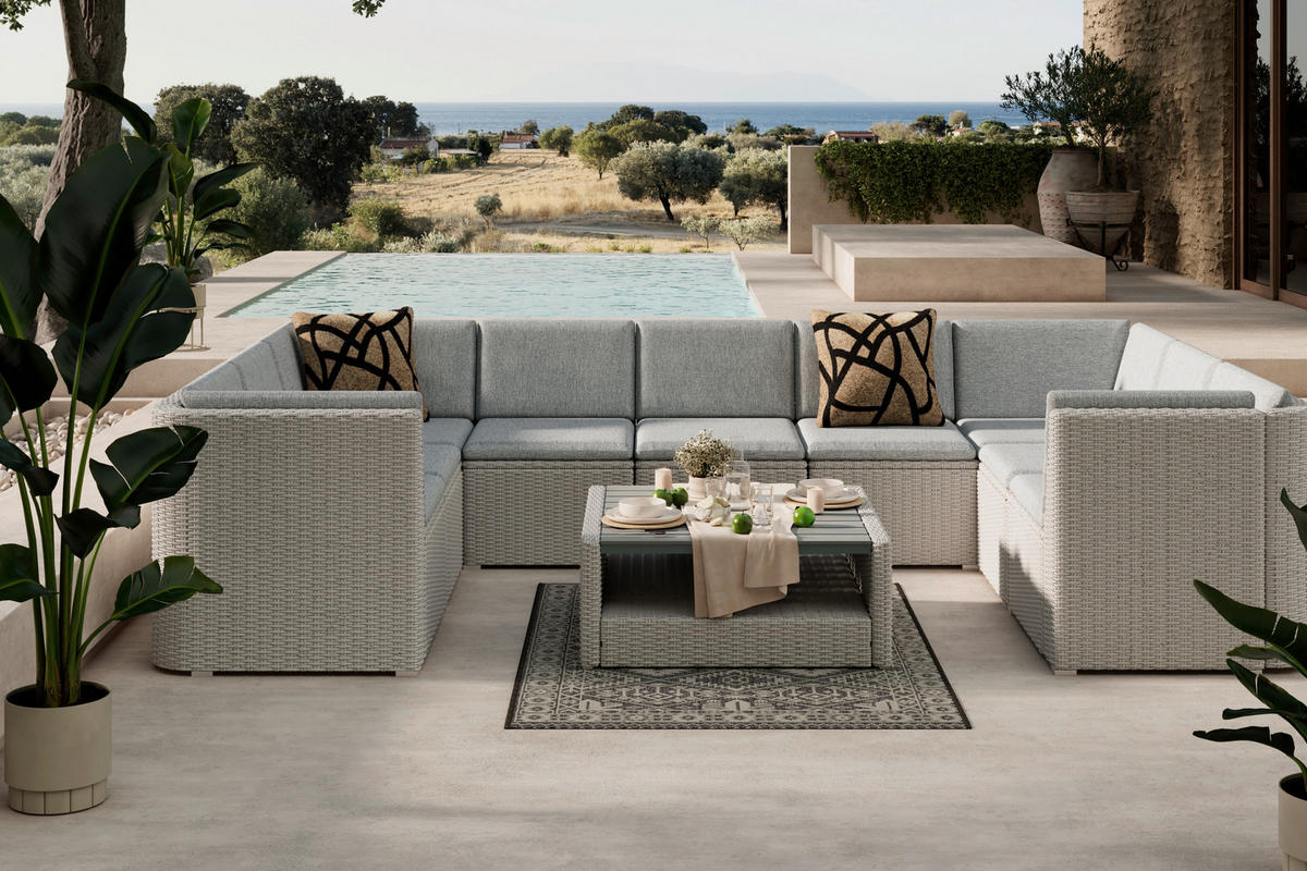 LOUNGEGARNITUR   225/78/347 cm Stahl  - Seidengrau/Grau, KONVENTIONELL, Metall (225/78/347cm) - Ambia Garden