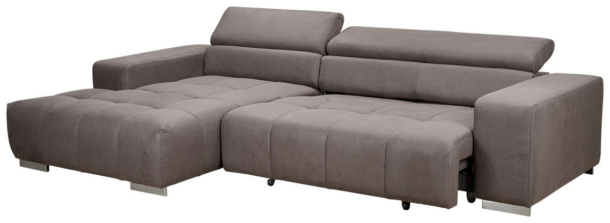 ECKSOFA in Mikrofaser Graubraun  - Graubraun/Silberfarben, Konventionell, Textil/Metall (186/307cm) - Livetastic