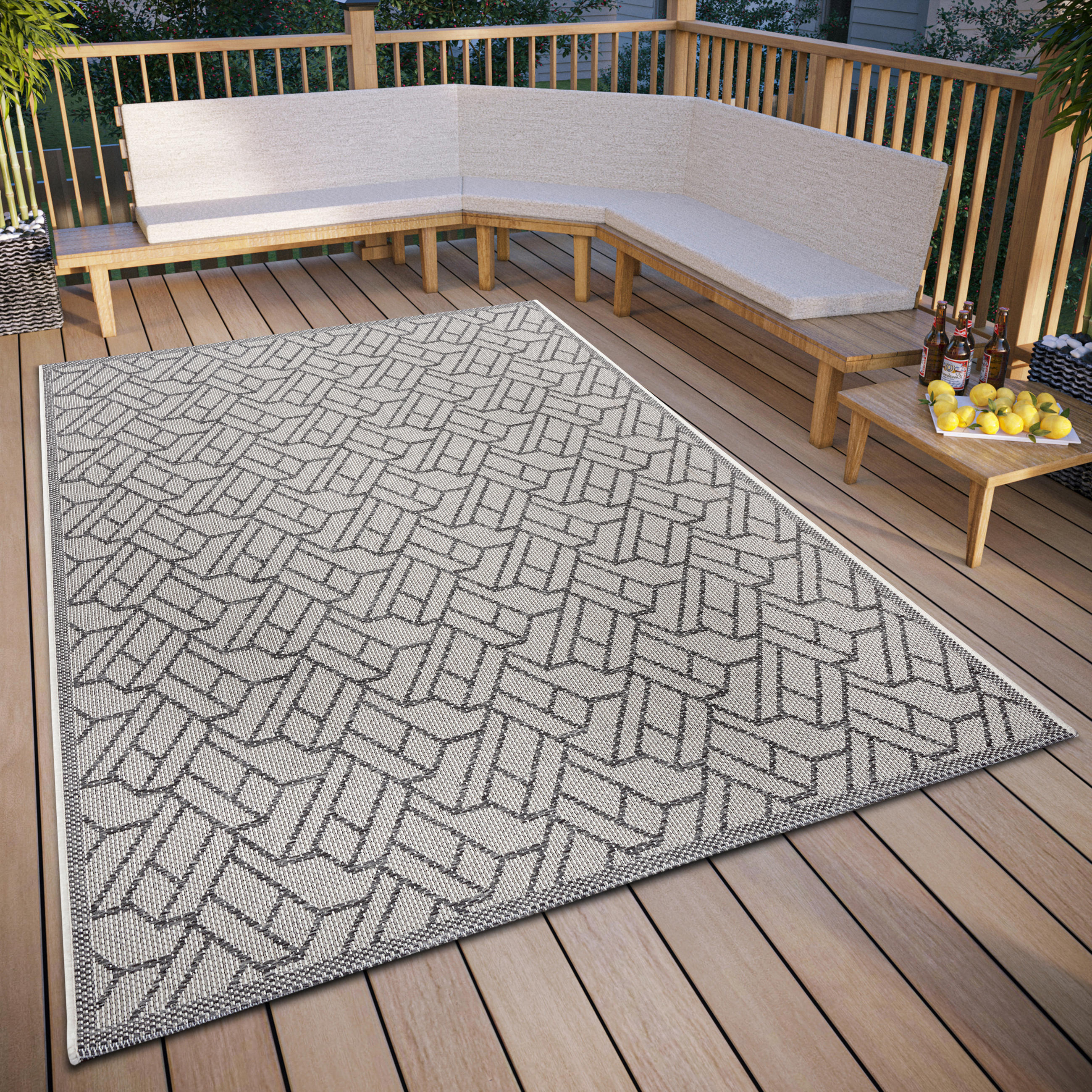 OUTDOORTEPPICH 63/120/120 cm Clyde Grau, Beige  - Beige/Grau, Design, Kunststoff/Textil (63/120/120cm) - Novel