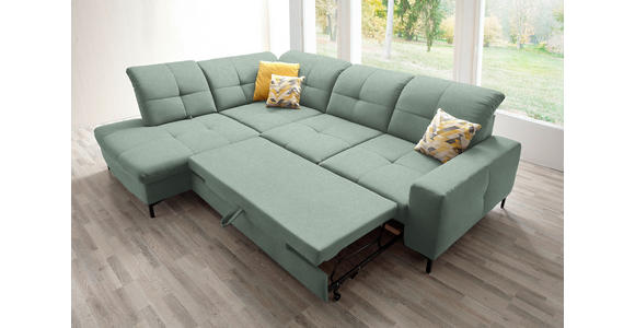 ECKSOFA in Chenille Mintgrün 240/308 cm - Schwarz/Mintgrün, Design, Textil/Metall (240/308cm) - Xora