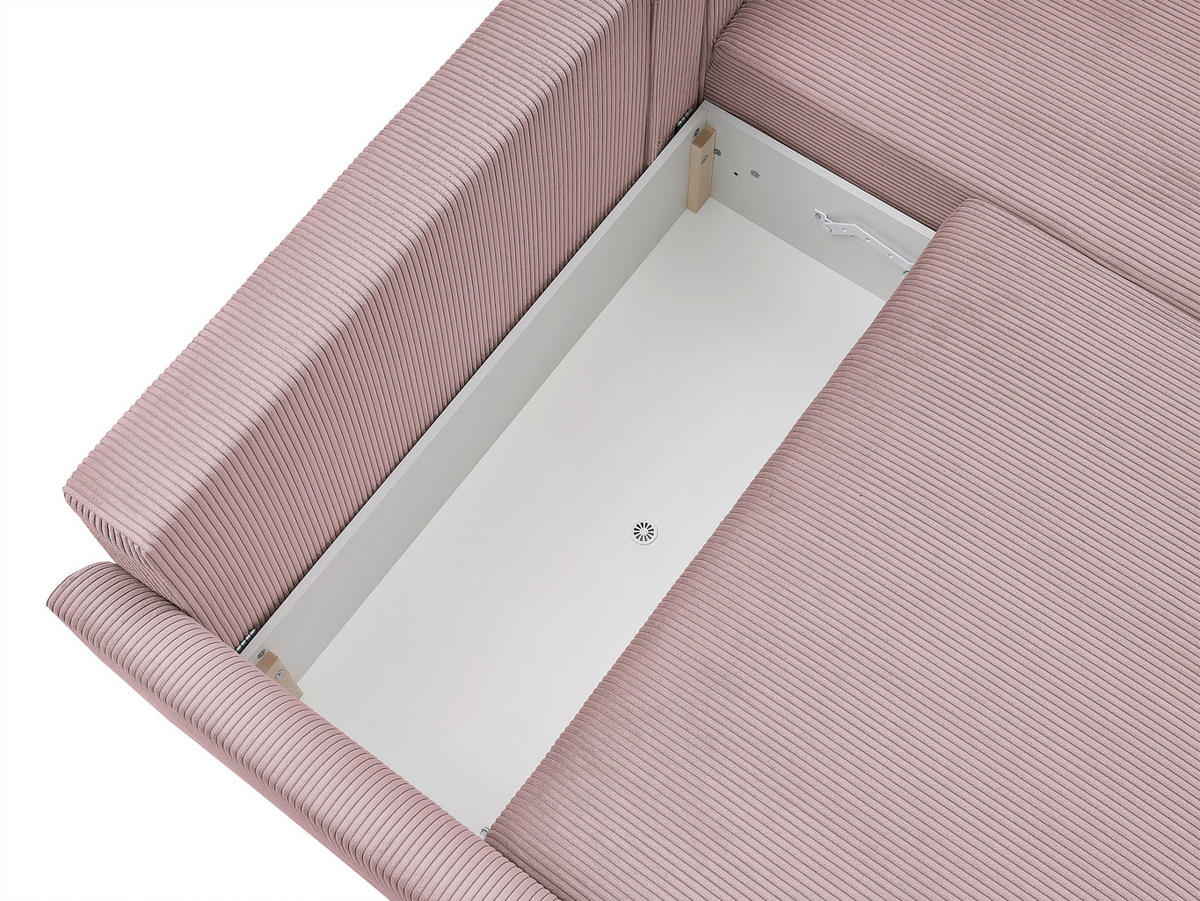 ECKSOFA MILOS Rosa Cord Rückenkissen, Bettkasten, Schlaffunktion, Rücken echt  - Naturfarben/Rosa, Design, Textil (224/148cm) - P & B