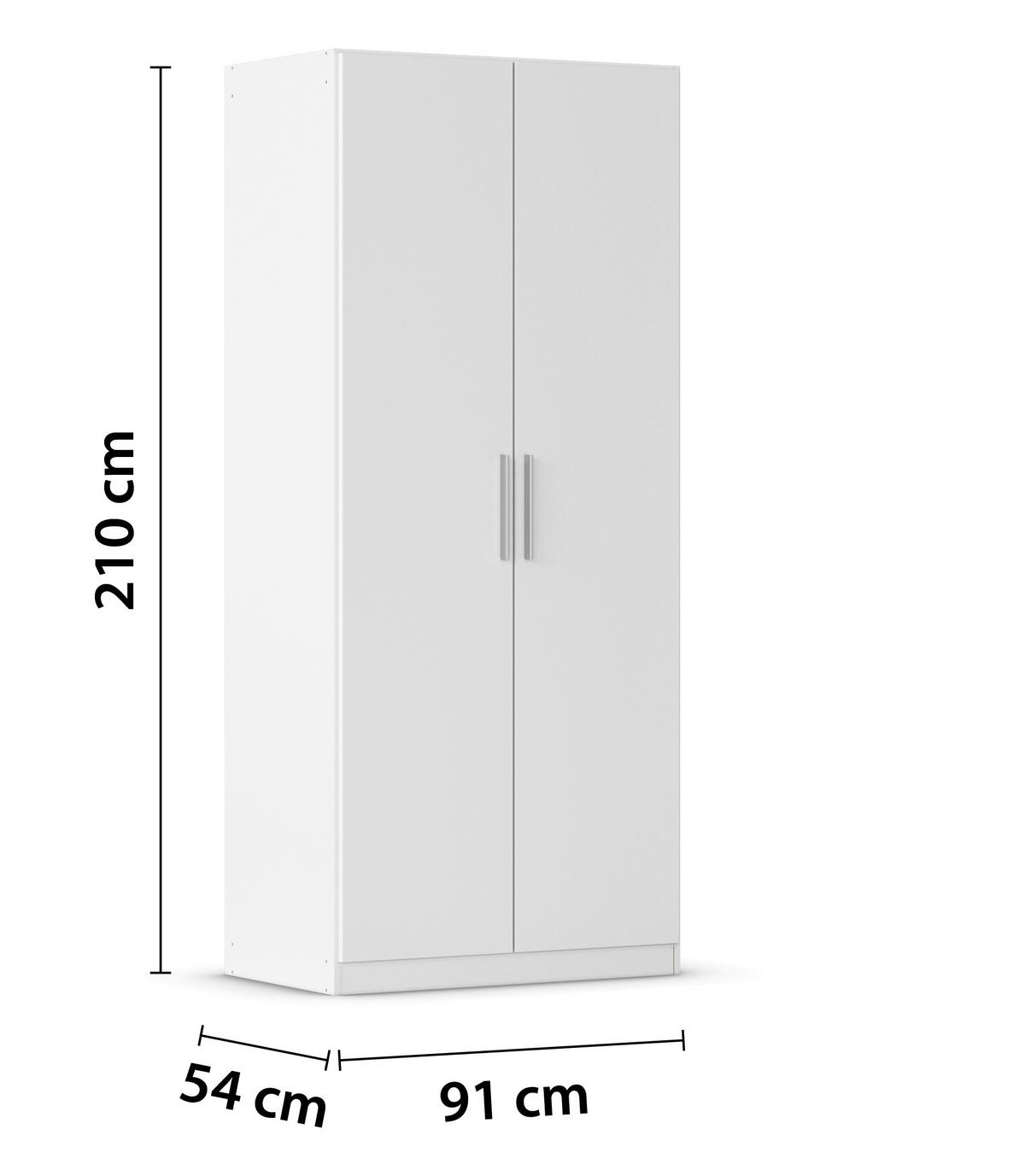 DREHTÜRENSCHRANK 91/210/54 cm,  in Weiß, 2-türig  - Alufarben/Weiß, KONVENTIONELL, Holzwerkstoff/Kunststoff (91/210/54cm) - home24