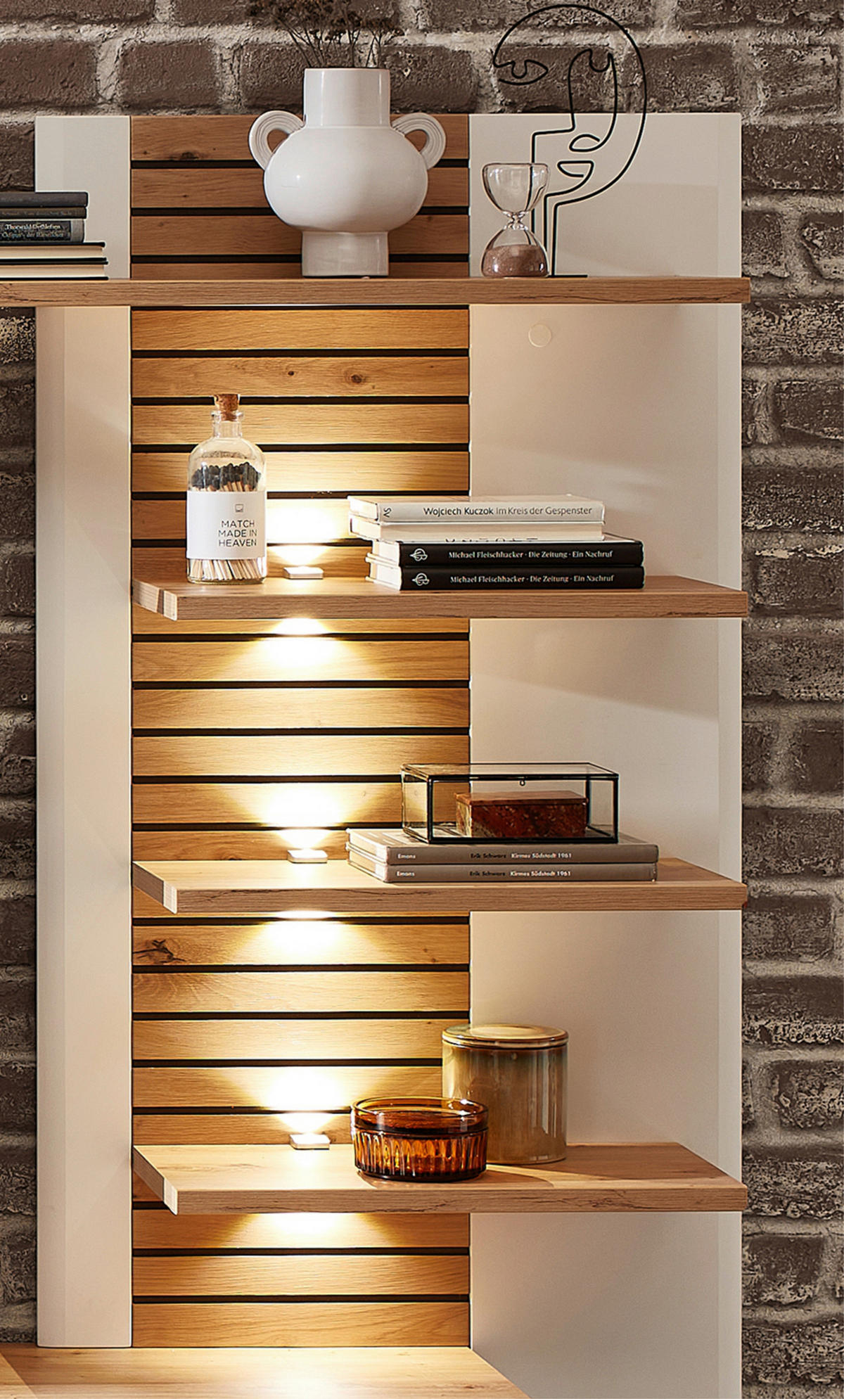 SZEKRÉNYSOR fehér, Artisan tölgy  - Artisan tölgy/antracit, Design, faalapú anyag/Üveg (296/201/47cm) - Stylife