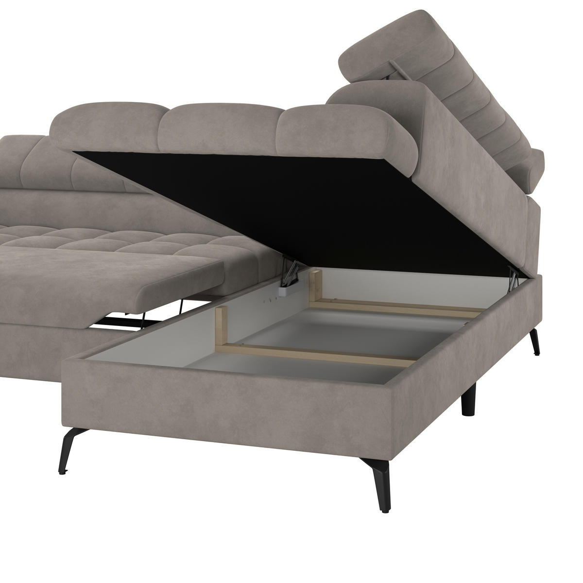 ECKSOFA Grau  - Schwarz/Grau, Trend, Kunststoff/Textil (261/203cm) - Livetastic