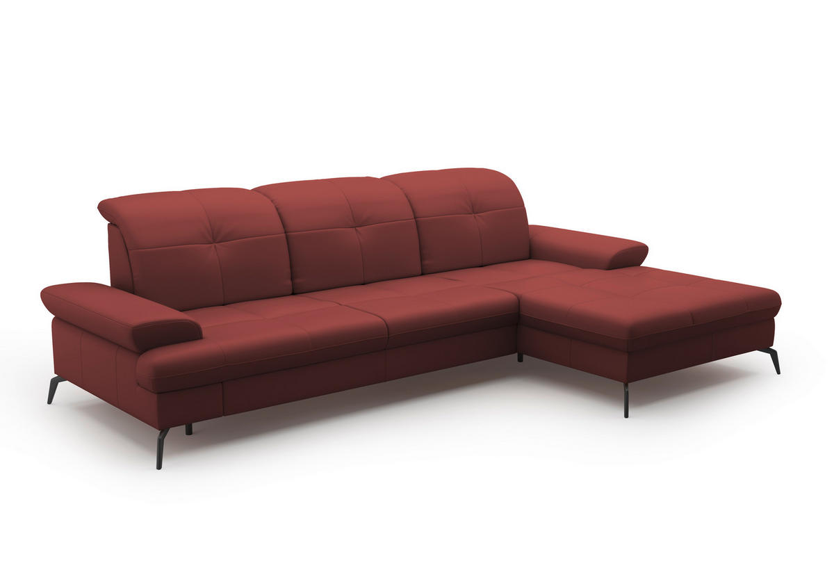 ECKSOFA in Echtleder Rotbraun  - Rotbraun/Schwarz, Konventionell, Leder/Metall (279/185cm) - Sit & More