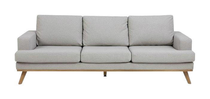 Dreisitzer-Sofa in Holz, Textil Hellgrau