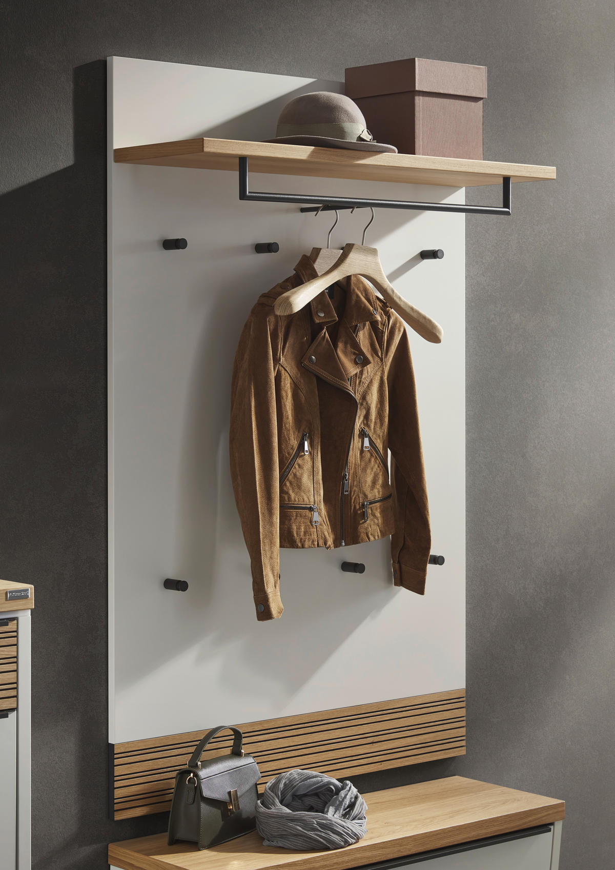 GARDEROBENPANEEL  in 92/140/28 cm  - Eichefarben/Anthrazit, Design, Holzwerkstoff/Metall (92/140/28cm) - Dieter Knoll