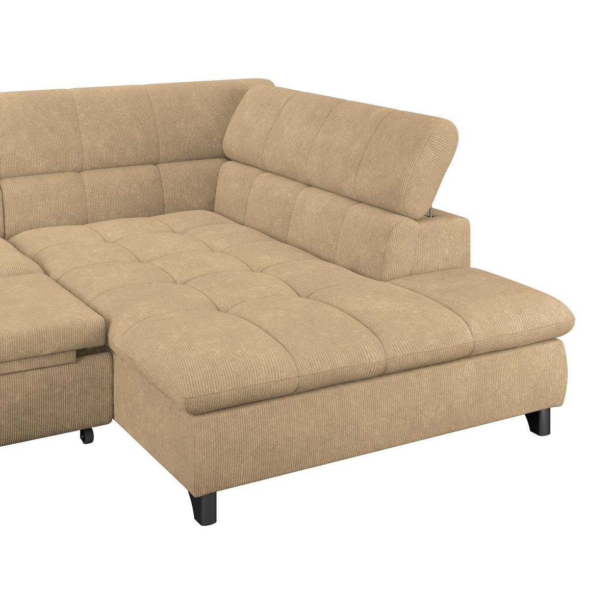 ECKSOFA Sandfarben Chenille  - Sandfarben/Chromfarben, KONVENTIONELL, Textil/Metall (312/234cm) - Livetastic
