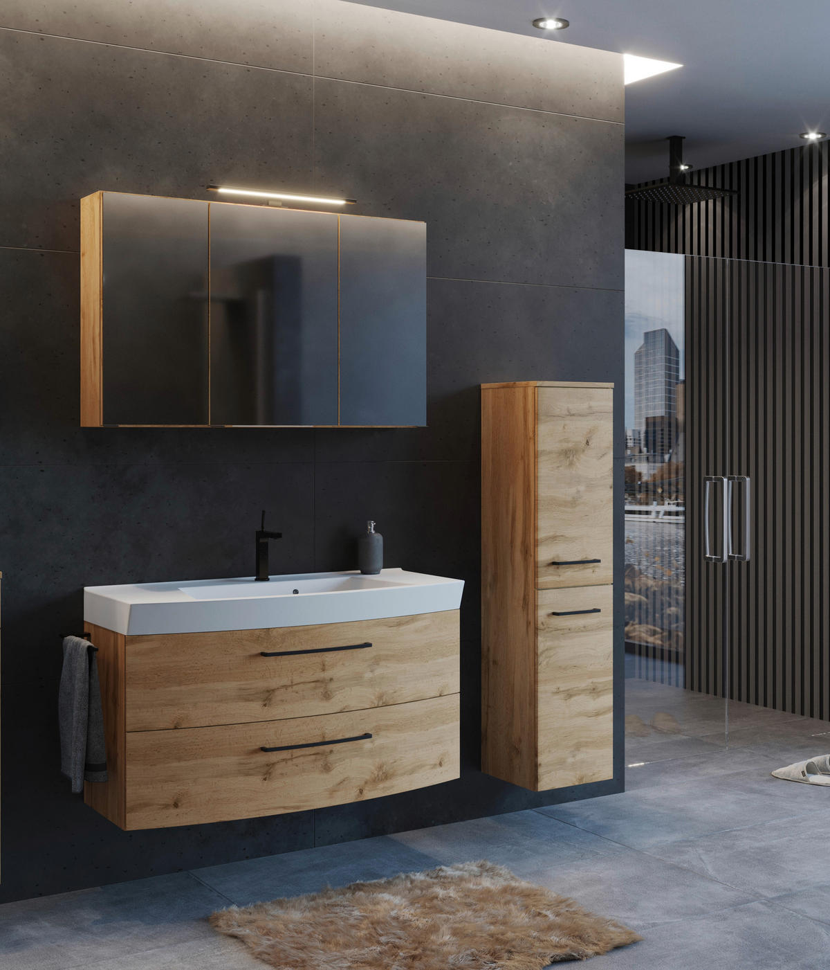 BADEZIMMER  in 130 cm  - Weiss/Eichefarben, Modern, Keramik/Holzwerkstoff (130cm) - Held