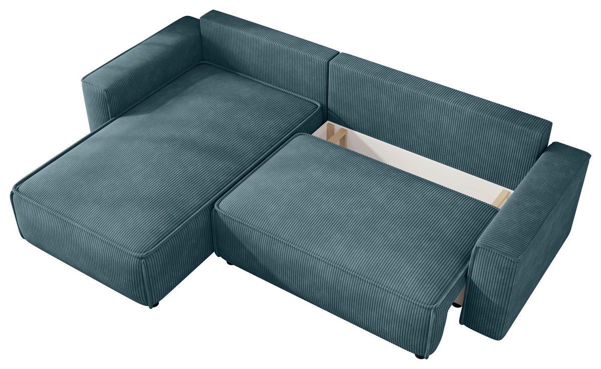 ECKSOFA 190/280 cm MERO in Cord Blau Zierkissen, Rückenkissen, Bettkasten  190/280 cm  - Blau/Schwarz, MODERN, Kunststoff/Textil (190/280cm) - MID.YOU