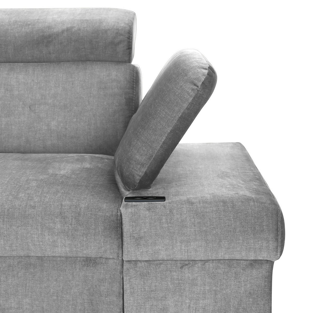ECKSOFA Greige Flachgewebe Rücken echt, Kopfteilverstellung, Sitzvorzug  - Greige/Schwarz, MODERN, Textil/Metall (210/258cm) - Landscape