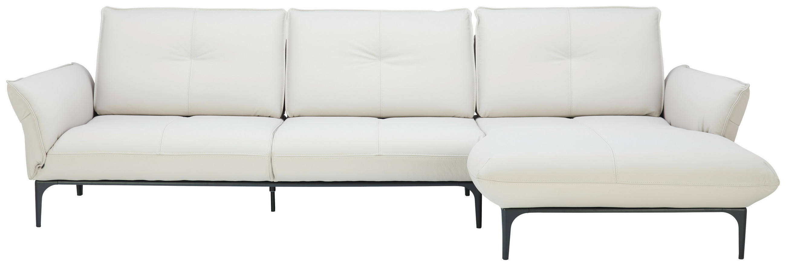 ECKSOFA Florenz Creme Echtleder Rücken echt, Sitztiefenverstellung  - Creme/Schwarz, Design, Leder/Metall (319/182cm) - Valnatura