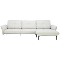 ECKSOFA Florenz Creme Echtleder Rücken echt, Sitztiefenverstellung  - Creme/Schwarz, Design, Leder/Metall (319/182cm) - Valnatura