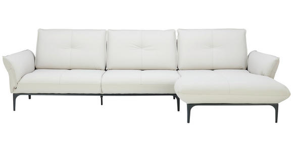 ECKSOFA Florenz Creme Echtleder Rücken echt, Sitztiefenverstellung  - Creme/Schwarz, Design, Leder/Metall (319/182cm) - Valnatura