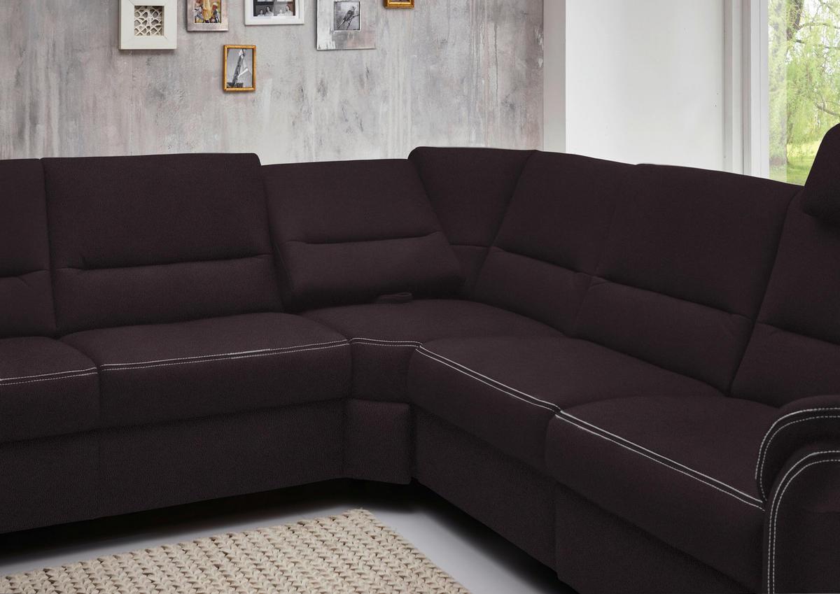 WOHNLANDSCHAFT in Mikrofaser Dunkelbraun  - Dunkelbraun/Alufarben, KONVENTIONELL, Textil/Metall (173/330/262cm) - Beldomo System