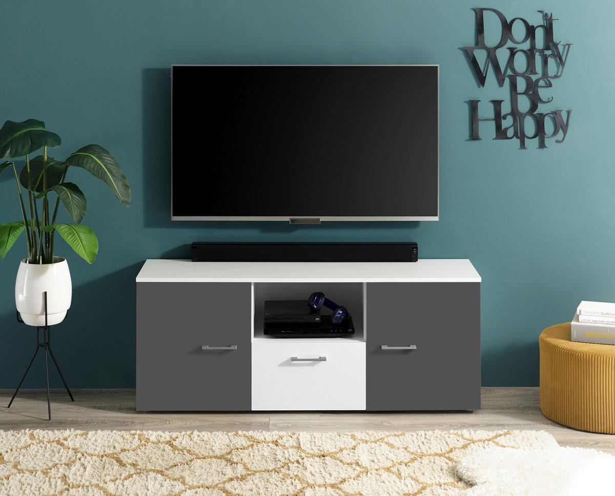 COMODĂ TV 135/54/37 cm  - alb/grafit, Modern, plastic/material pe bază de lemn (135/54/37cm) - Carryhome