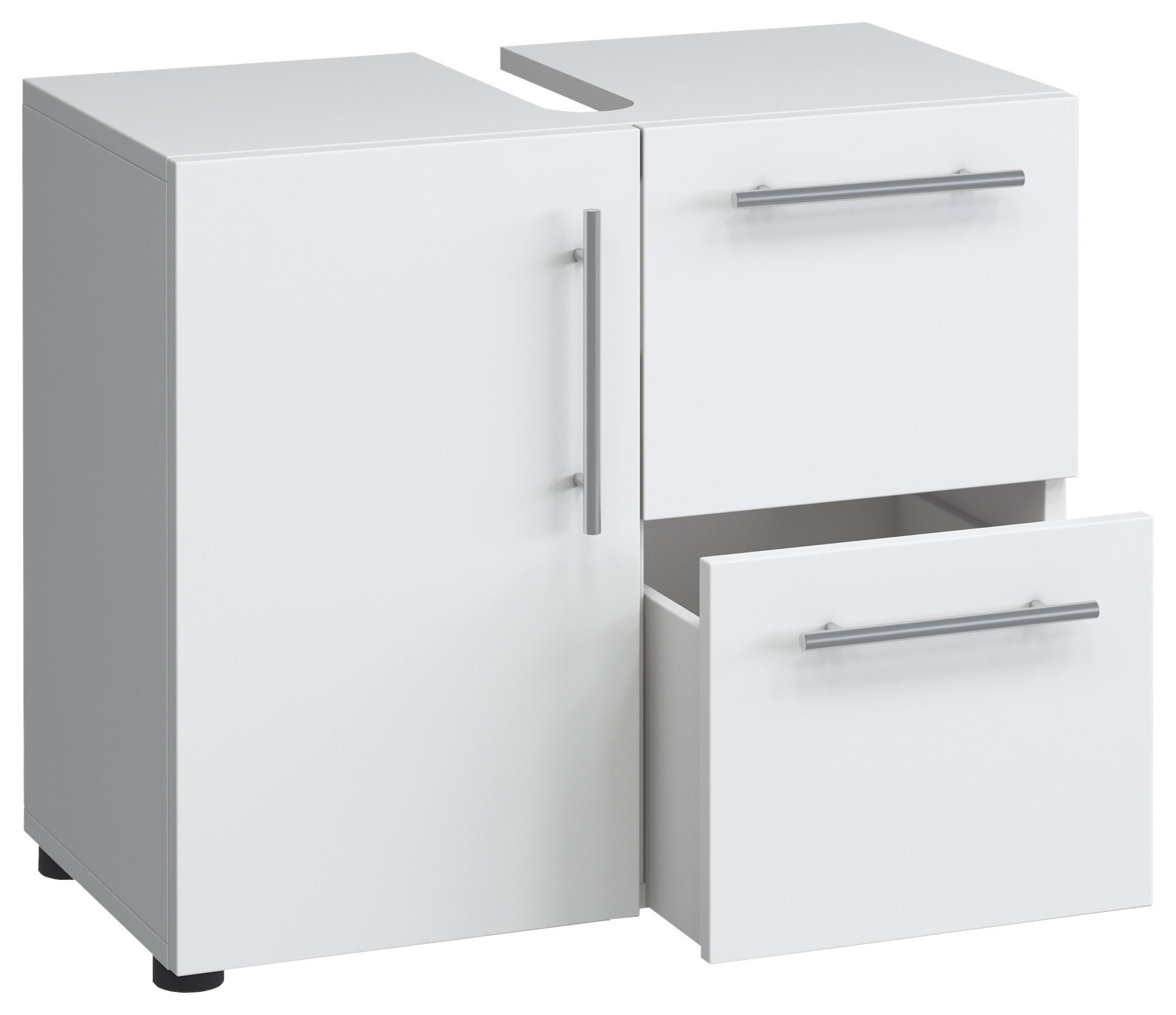 Waschbeckenunterschrank Flandu B: 61 cm Weiß Dekor