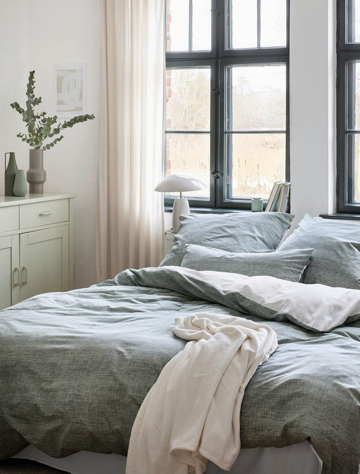 WENDEBETTWÄSCHE Makosatin 140/200 cm  - Grün, KONVENTIONELL, Textil (140/200cm) - Irisette