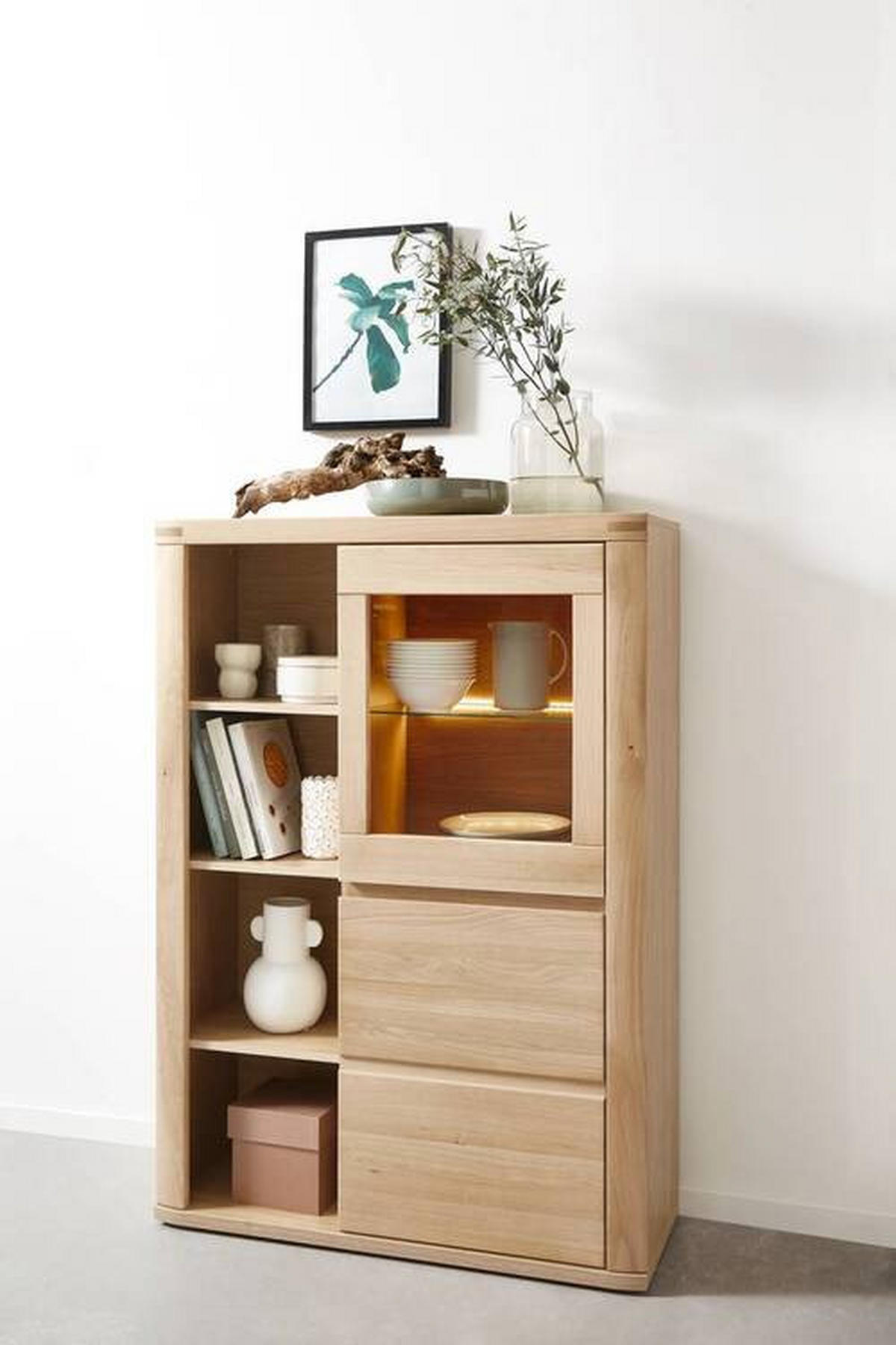 HIGHBOARD Alteiche  98/140/38 cm  - Alteiche/Grau, Konventionell, Glas/Holz (98/140/38cm) - Voleo