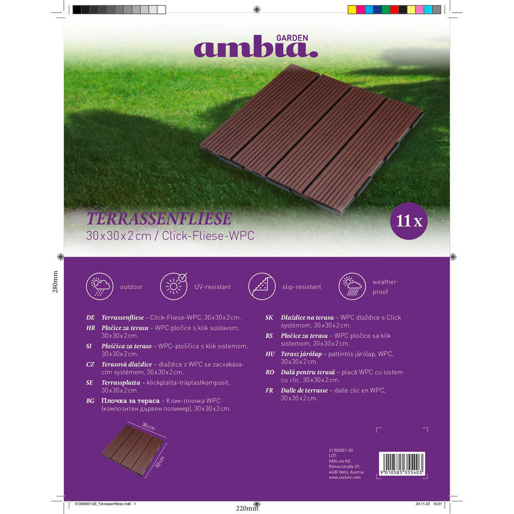 Thumbnail - Ambia Garden Terrassenfliese, Braun, Kunststoff, 30x2x30 cm, Fsc, Bsci, DIN EN ISO 14001, DIN EN ISO 9001, witterungsbes...