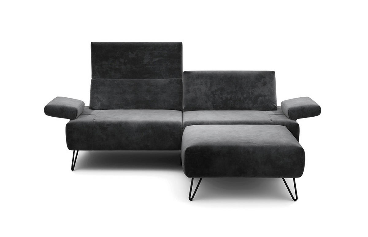 2,5-SITZER Samt Anthrazit  - Anthrazit/Schwarz, Design, Textil/Metall (204-234/85/86-94cm) - SENSOO