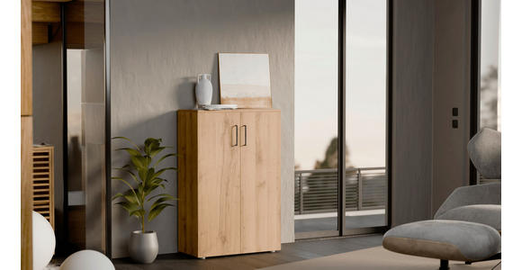 SCHUHSCHRANK 80/120/38 cm  - Eichefarben/Silberfarben, Basics, Holzwerkstoff/Kunststoff (80/120/38cm) - Moderano