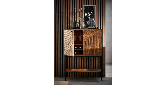 BAR in Schwarz, Hellbraun  - Hellbraun/Schwarz, LIFESTYLE, Holz/Metall (80/40/111cm) - Ambia Home