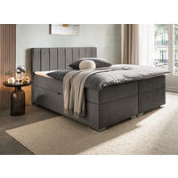 BOXBETT 140/200 cm,  in Dunkelgrau, Bettkasten, Topper, H3 + H3 = fest  - Chromfarben/Dunkelgrau, Trend, Kunststoff/Textil (140/200cm) - Boxxx