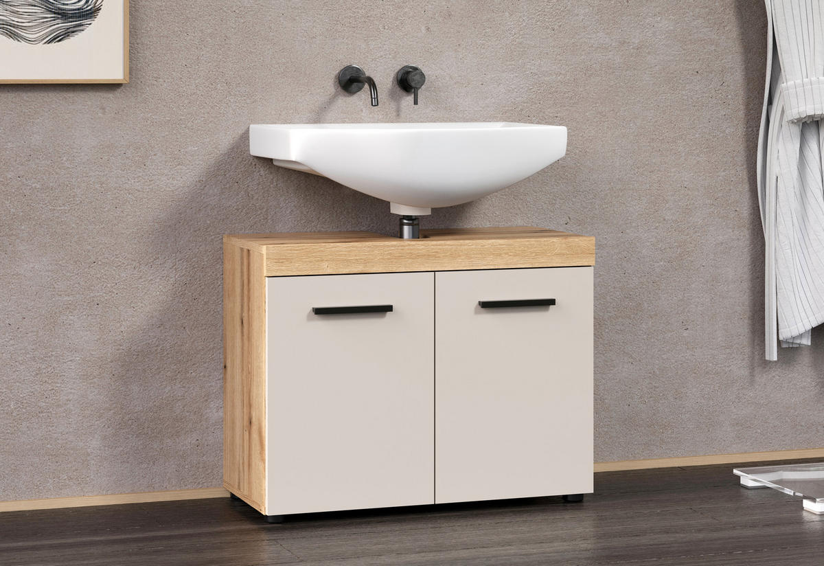 SKŘÍŇKA POD UMYVADLO, kašmírová, barvy dubu, 72/56/34 cm - černá/barvy dubu, Trend, kompozitní dřevo/plast (72/56/34cm) - MID.YOU