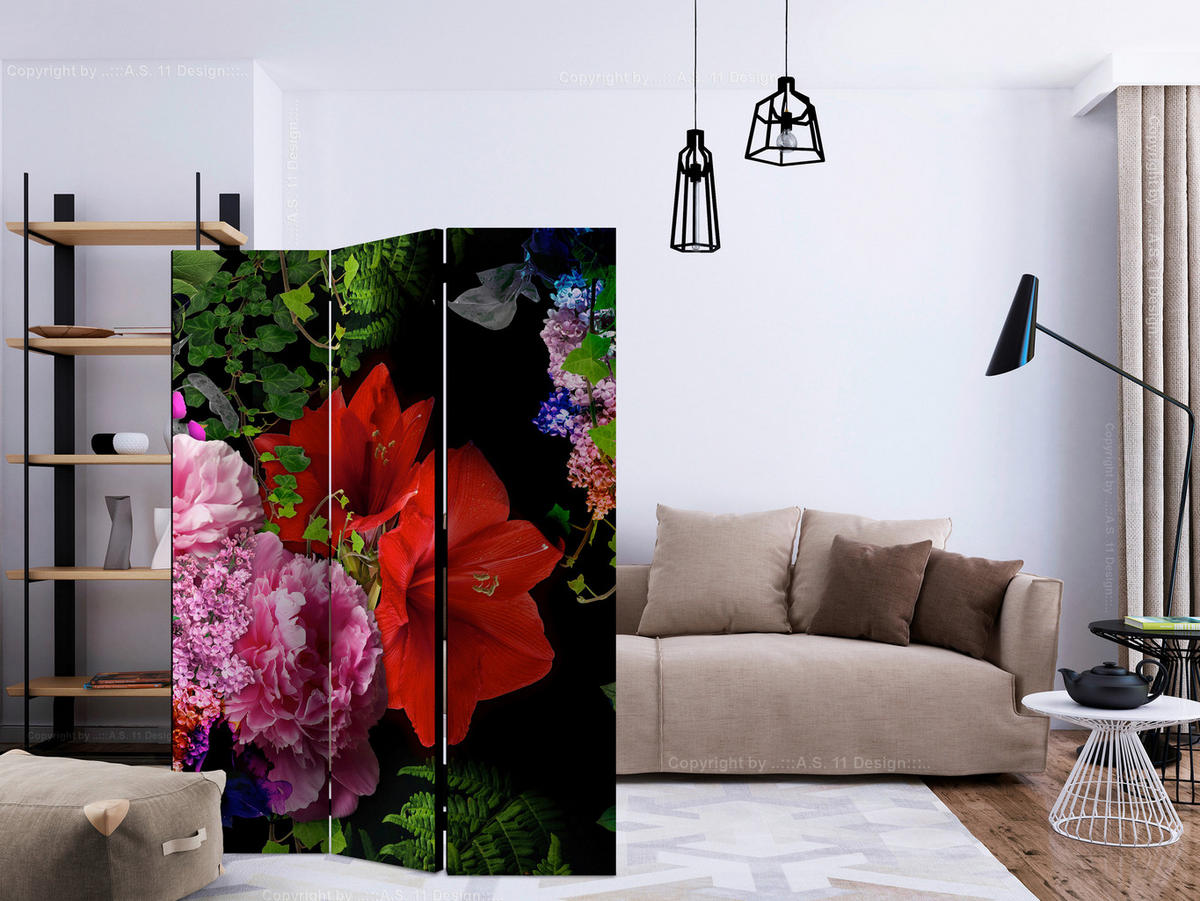 PARAVENT mit 3  Flügel - Rot/Schwarz, Basics, Holz/Textil (135/172/3cm) - artgeist