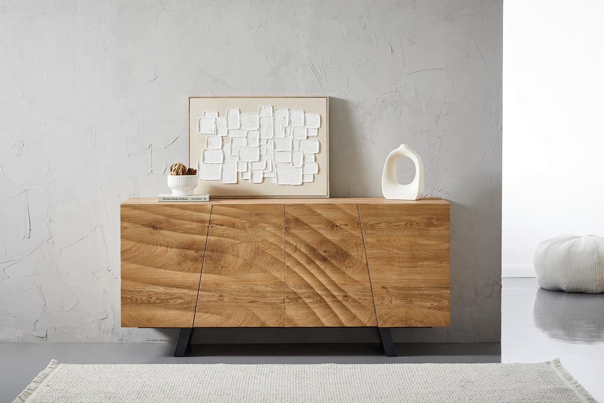 SIDEBOARD  in 160/75/42 cm  - Eichefarben/Schwarz, LIFESTYLE, Holzwerkstoff/Metall (160/75/42cm) - Carryhome