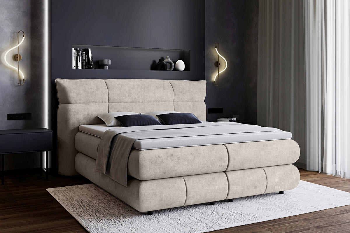 KONTINENTALSÄNG 180/200 cm  i beige  - beige/svart, Design, trämaterial/trä (180/200cm) - Visionight