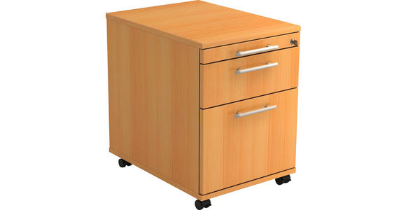 ROLLCONTAINER 42,8/59/58 cm  - Buchefarben/Alufarben, KONVENTIONELL, Holzwerkstoff/Kunststoff (42,8/59/58cm) - Venda