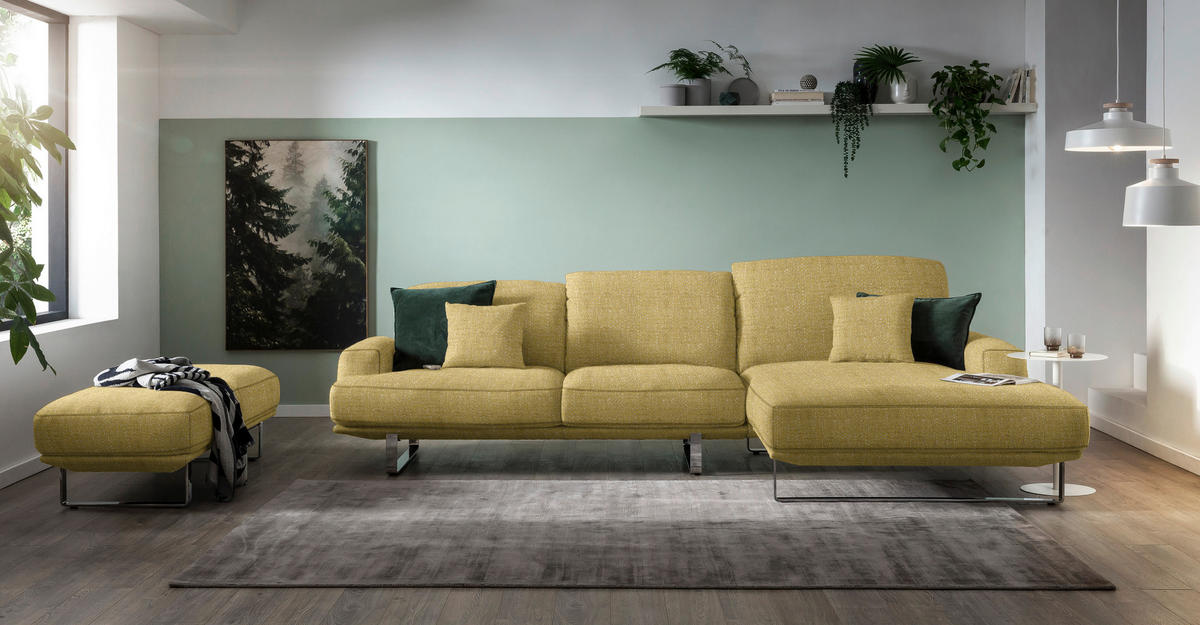ECKSOFA in Webstoff Gelb  - Gelb, Design, Textil/Metall (304/184cm) - Dieter Knoll