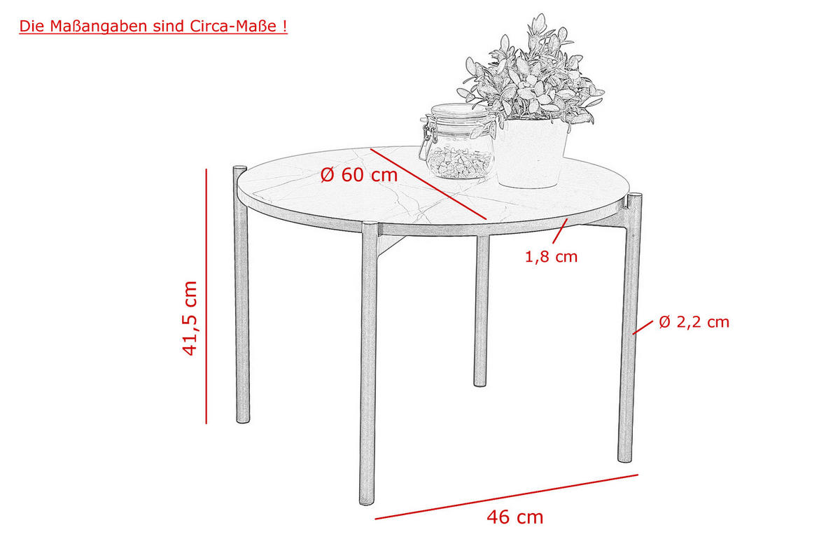 COUCHTISCHSET rund Weiß  - Goldfarben/Weiß, Design, Stein (80/60/41/37cm) - Livetastic