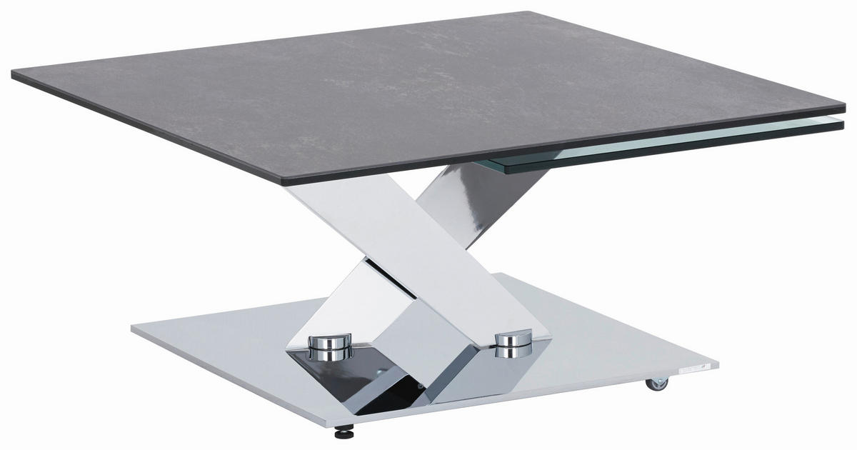 COUCHTISCH in Metall, Glas, Keramik 84-129/84-106/40 cm  - Chromfarben/Transparent, Design, Glas/Keramik (84-129/84-106/40cm)