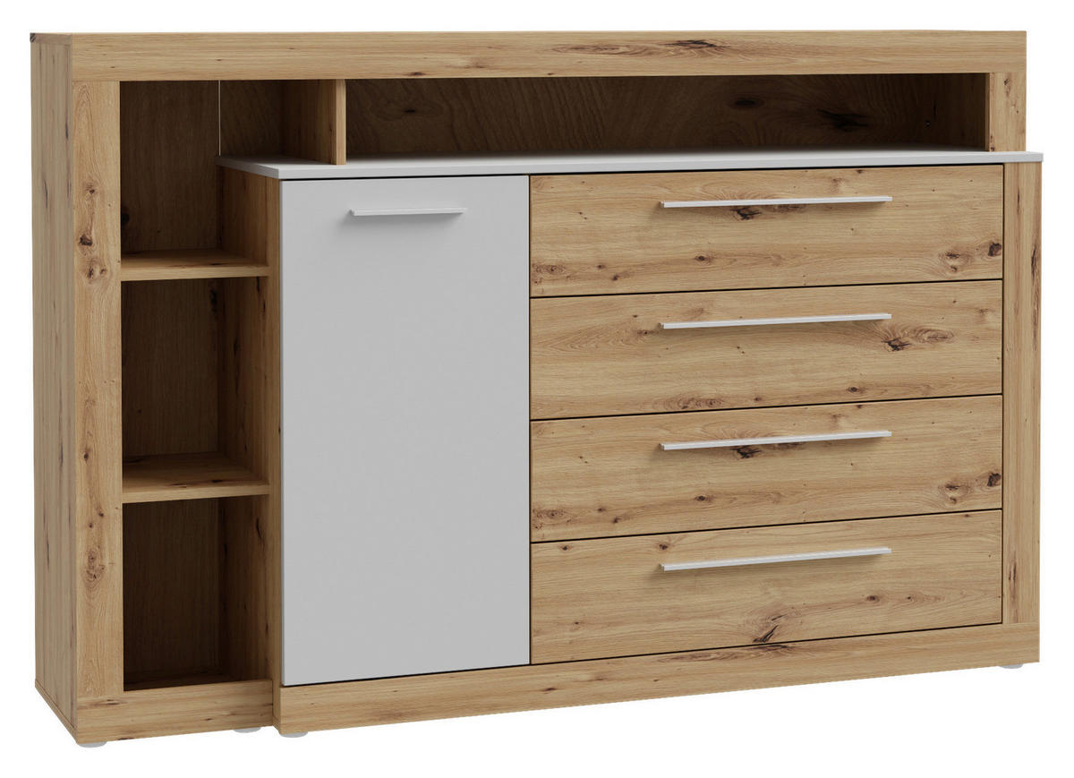 SIDEBOARD 161/107/43 cm  in Grau, Eiche Artisan  - Alufarben/Eiche Artisan, Konventionell, Holzwerkstoff/Kunststoff (161/107/43cm) - Ti'me