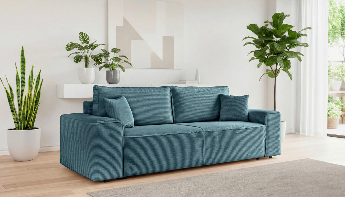 SCHLAFSOFA  mit Rücken echt, Armteil links, Armteil rechts Cord Blau  - Blau/Schwarz, Design, Kunststoff/Textil (261/95/108cm) - Xora