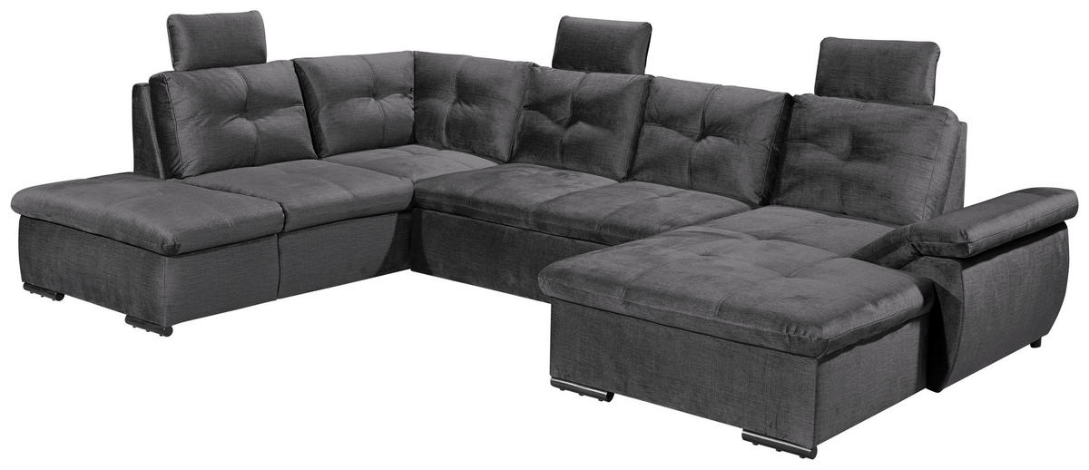 WOHNLANDSCHAFT Grau Mikrovelours  - Schwarz/Grau, KONVENTIONELL, Kunststoff/Textil (217/334/127cm) - Carryhome