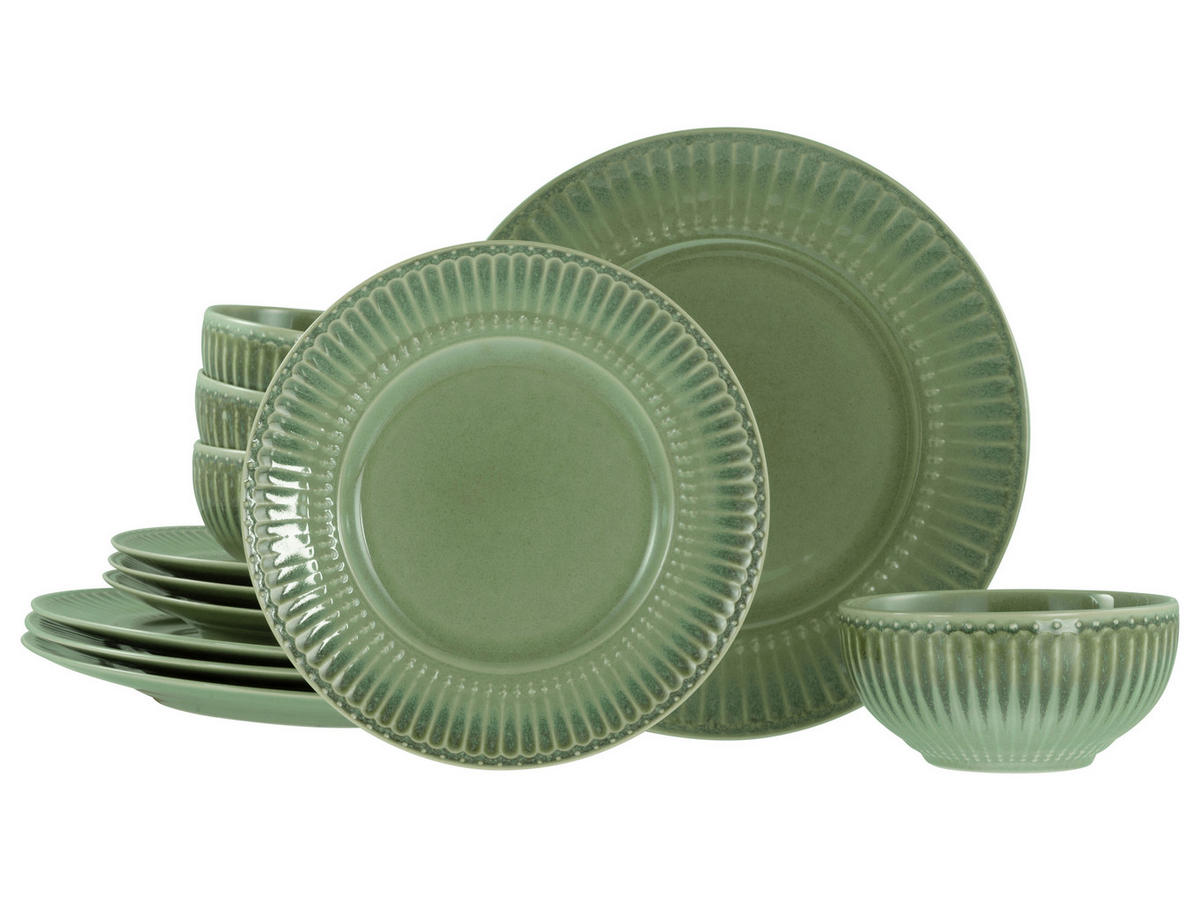 TAFELSERVICE Salbeigrün Celadon Grün 12-teilig  - Salbeigrün, Basics, Keramik - Creatable