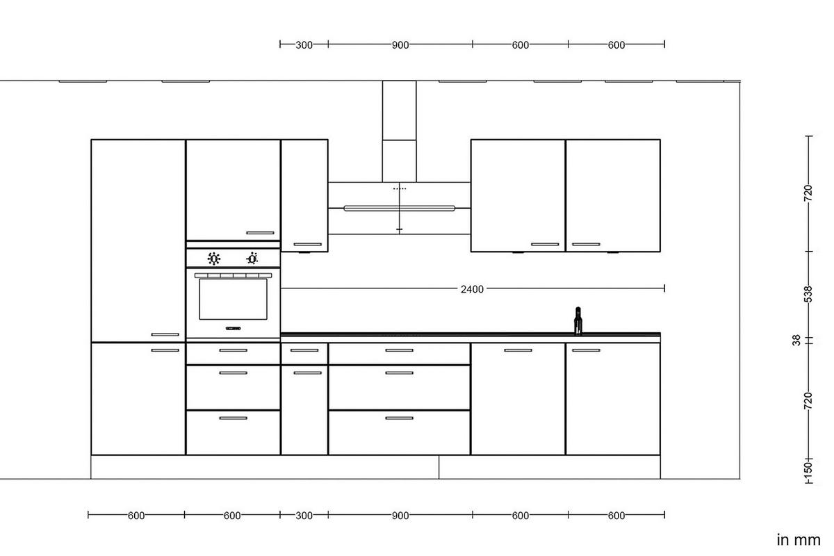 KÜCHENLEERBLOCK 360 cm   in Schieferfarben  - Schieferfarben/Edelstahlfarben, MODERN, Holzwerkstoff/Metall (360cm) - Nobilia