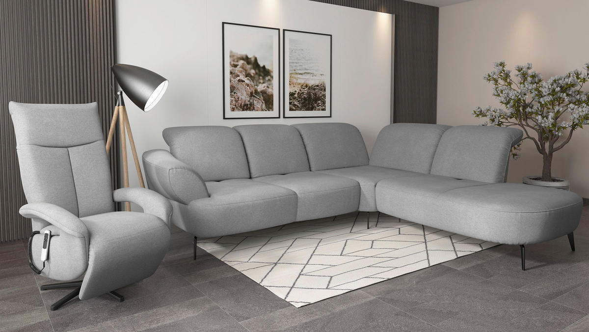ECKSOFA in Mikrofaser Grau  302/270 cm  - Schwarz/Grau, MODERN, Textil/Metall (302/270cm) - Sit & More