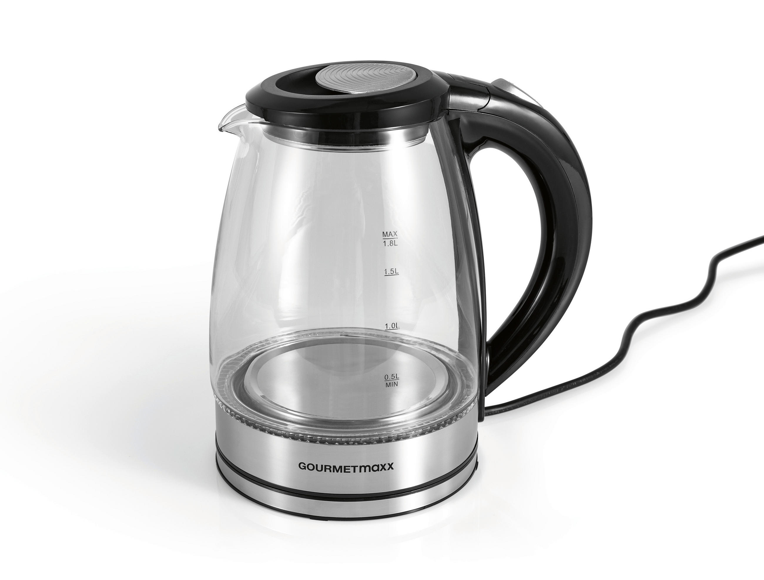 WASSERKOCHER GOURMETMAXX  - Edelstahlfarben/Schwarz, Basics, Glas/Kunststoff (20,5/15/23cm)